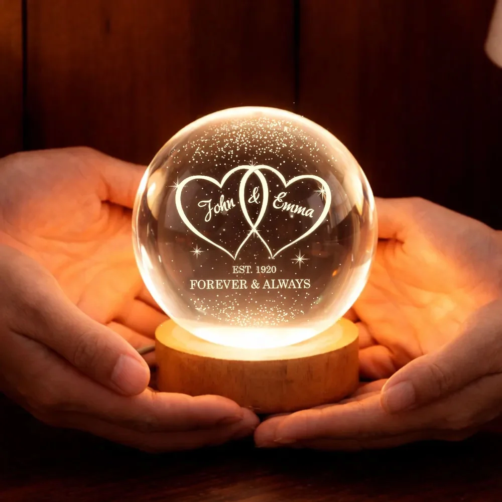 Personalized Globe Lamp with Interlocked Hearts, Romantic Bedside Glow, Unique Couple Gift for Her or Him - Image 3