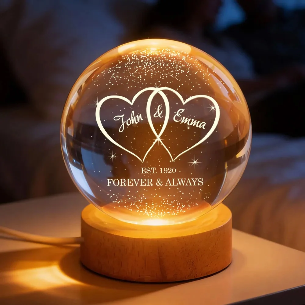 Personalized Globe Lamp with Interlocked Hearts, Romantic Bedside Glow, Unique Couple Gift for Her or Him - Image 4