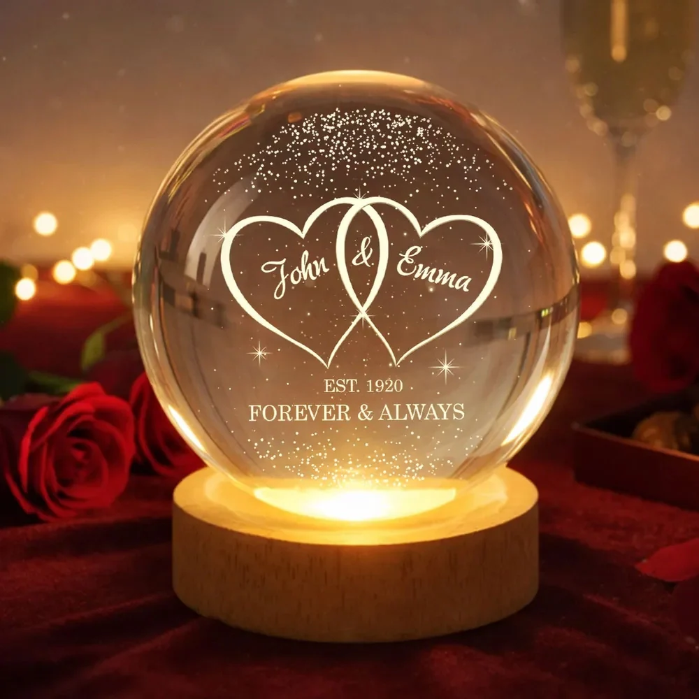 Personalized Globe Lamp with Interlocked Hearts, Romantic Bedside Glow, Unique Couple Gift for Her or Him - Image 5