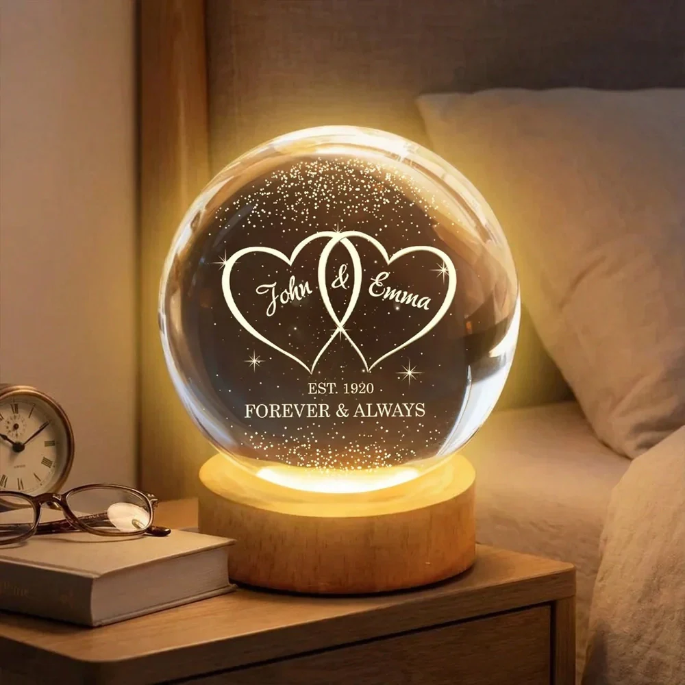 Personalized Globe Lamp with Interlocked Hearts, Romantic Bedside Glow, Unique Couple Gift for Her or Him - Image 6