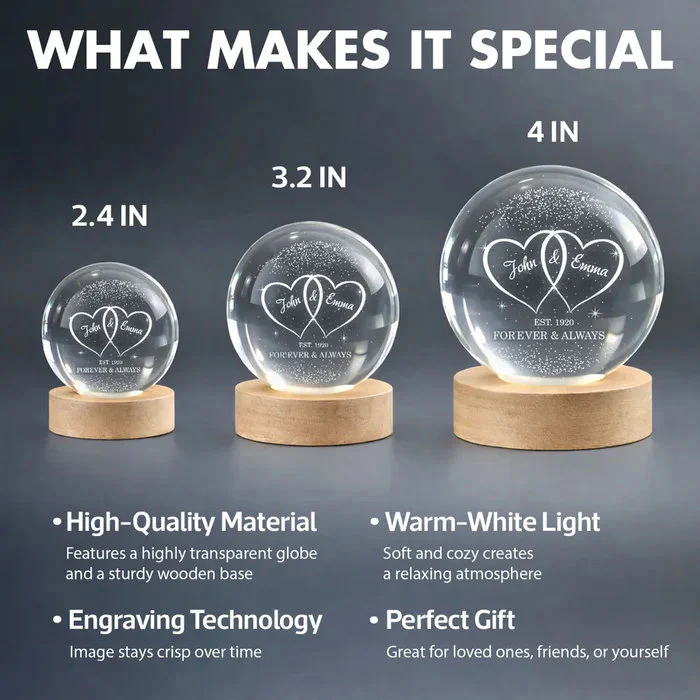 Personalized Globe Lamp with Interlocked Hearts, Romantic Bedside Glow, Unique Couple Gift for Her or Him - Image 7