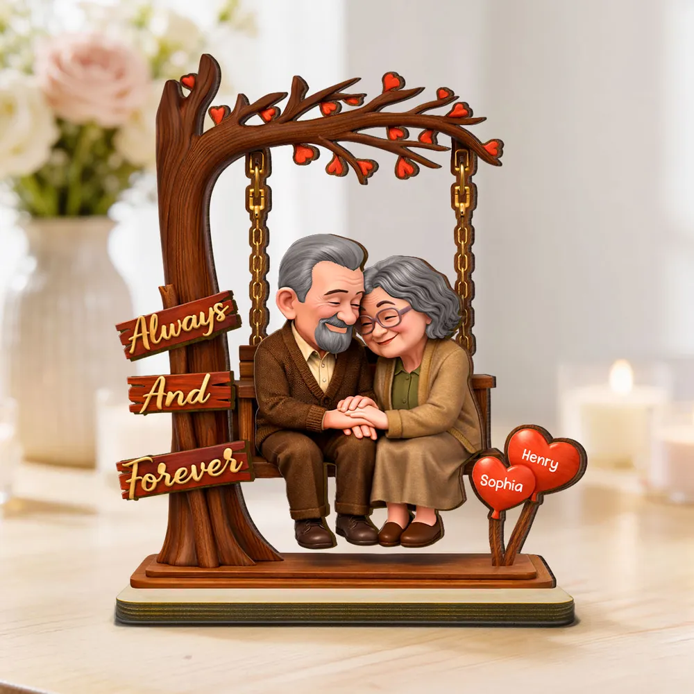 Personalized 2-Layer Wooden Plaque with Elderly Couple Holding Hands Under Heart Tree, Always And Forever Unique Gift - Image 2