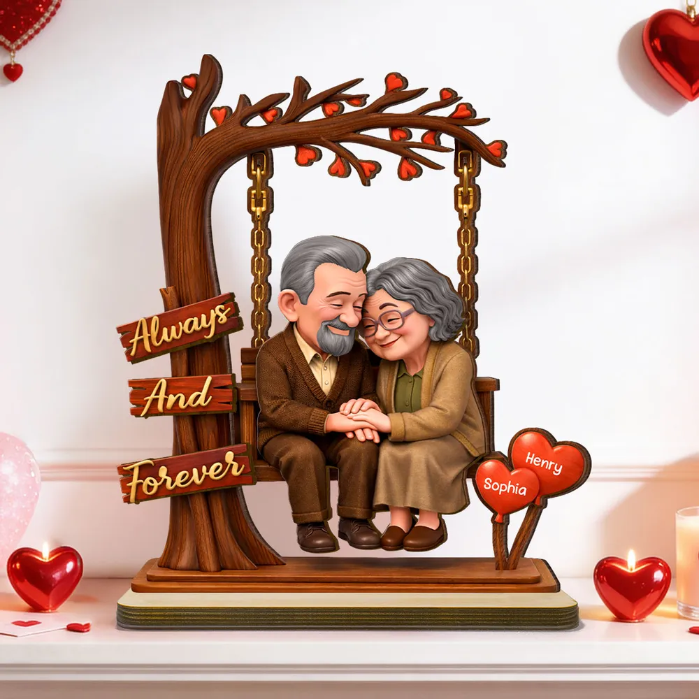 Personalized 2-Layer Wooden Plaque with Elderly Couple Holding Hands Under Heart Tree, Always And Forever Unique Gift - Image 3