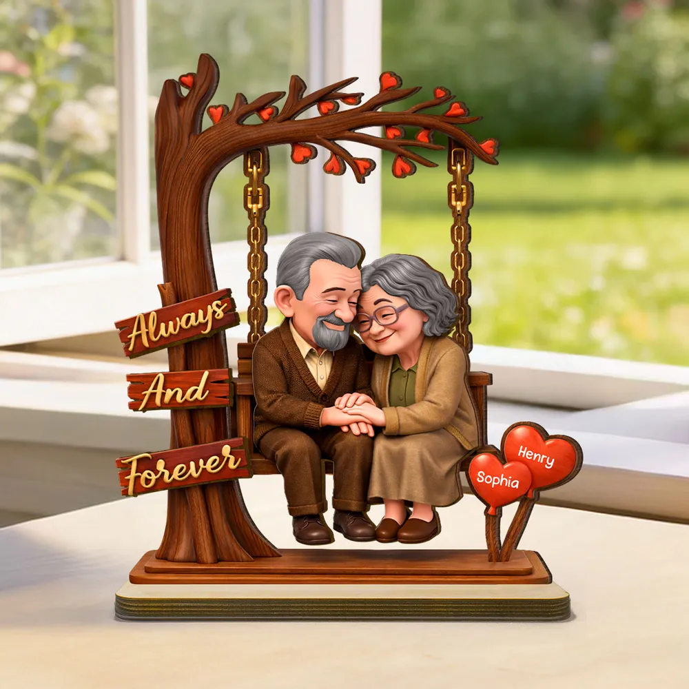 Personalized 2-Layer Wooden Plaque with Elderly Couple Holding Hands Under Heart Tree, Always And Forever Unique Gift - Image 5