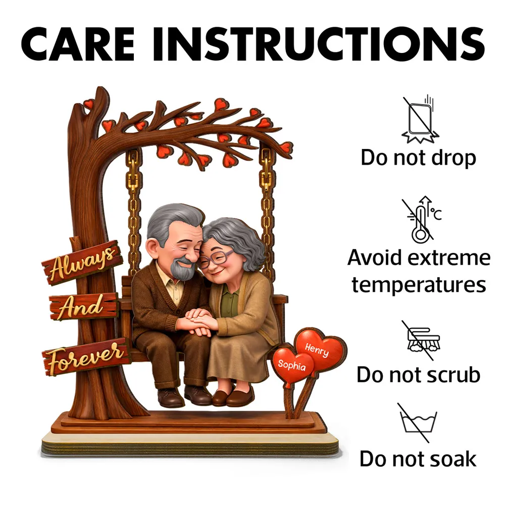 Personalized 2-Layer Wooden Plaque with Elderly Couple Holding Hands Under Heart Tree, Always And Forever Unique Gift - Image 8