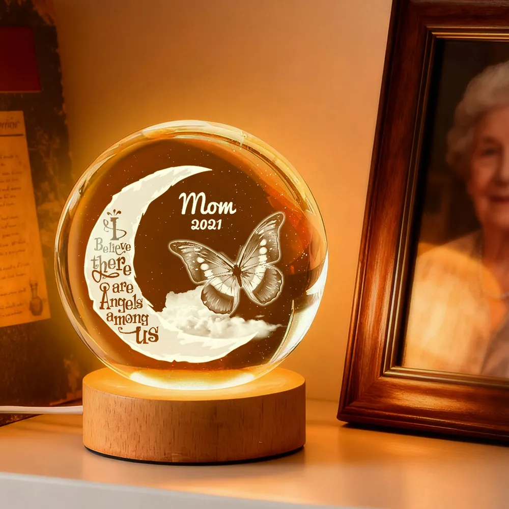 Personalized Globe Lamp with Moon & Butterflies Memorial Quote, Warm Night Light, Unique Gift for Mom or Dad - Image 3