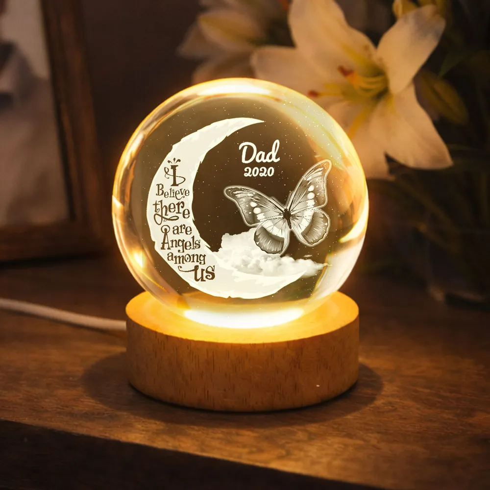 Personalized Globe Lamp with Moon & Butterflies Memorial Quote, Warm Night Light, Unique Gift for Mom or Dad - Image 4
