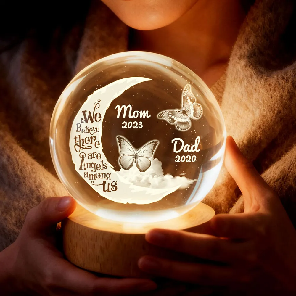 Personalized Globe Lamp with Moon & Butterflies Memorial Quote, Warm Night Light, Unique Gift for Mom or Dad - Image 6