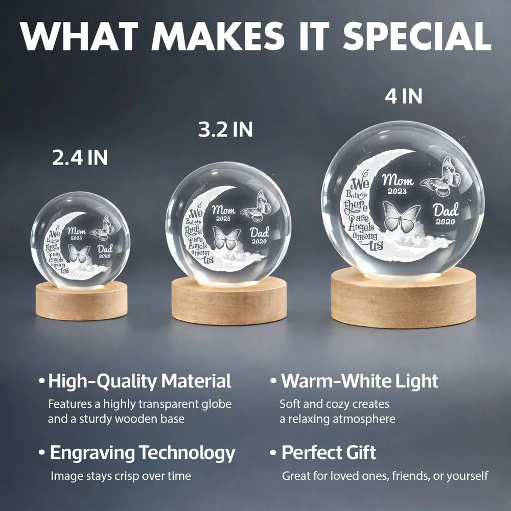 Personalized Globe Lamp with Moon & Butterflies Memorial Quote, Warm Night Light, Unique Gift for Mom or Dad - Image 7