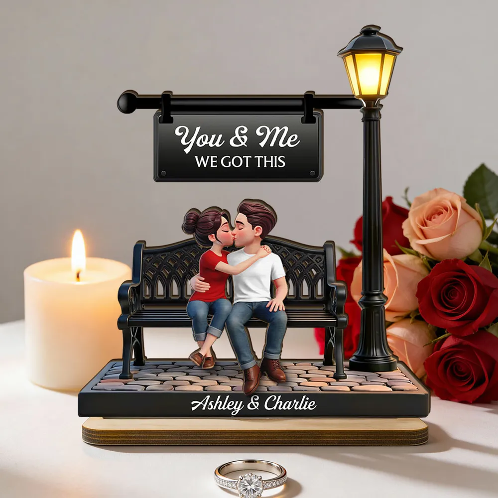 You & Me We Got This Personalized 2-Layer Wooden Plaque Sweet Couple Bench Kiss Keepsake A Heartwarming Gift for Couples - Image 3