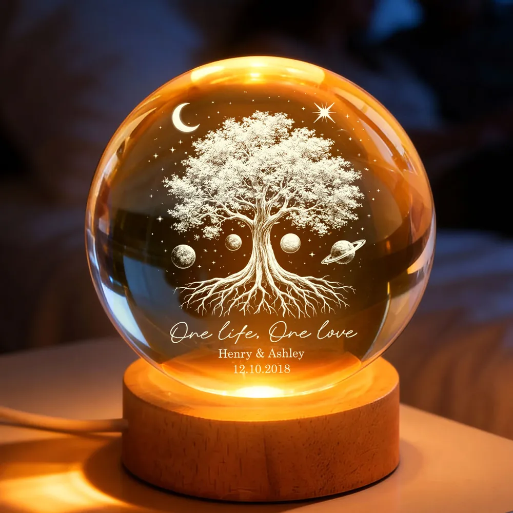 Personalized Globe Lamp with Tree of Life & Starry Night Design, Cozy Bedside Decor, Unique Gift for Couples - Image 2