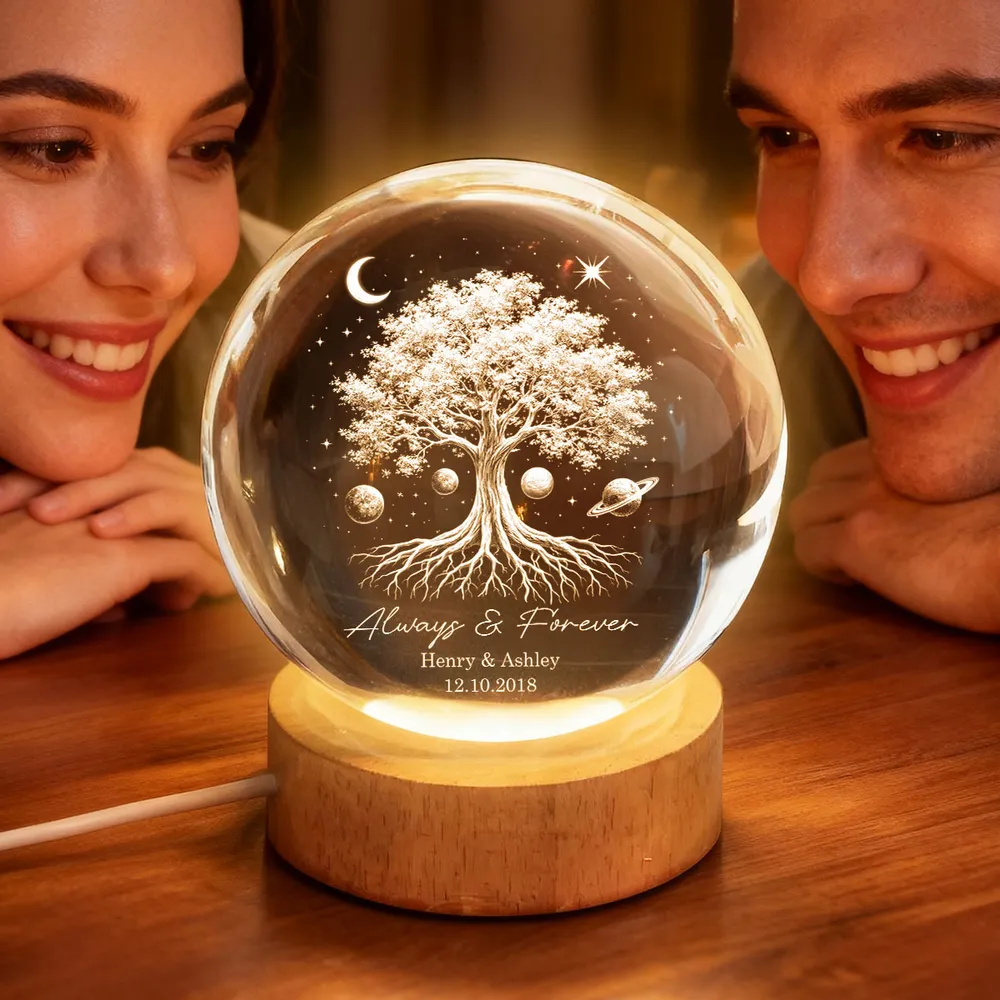 Personalized Globe Lamp with Tree of Life & Starry Night Design, Cozy Bedside Decor, Unique Gift for Couples - Image 3