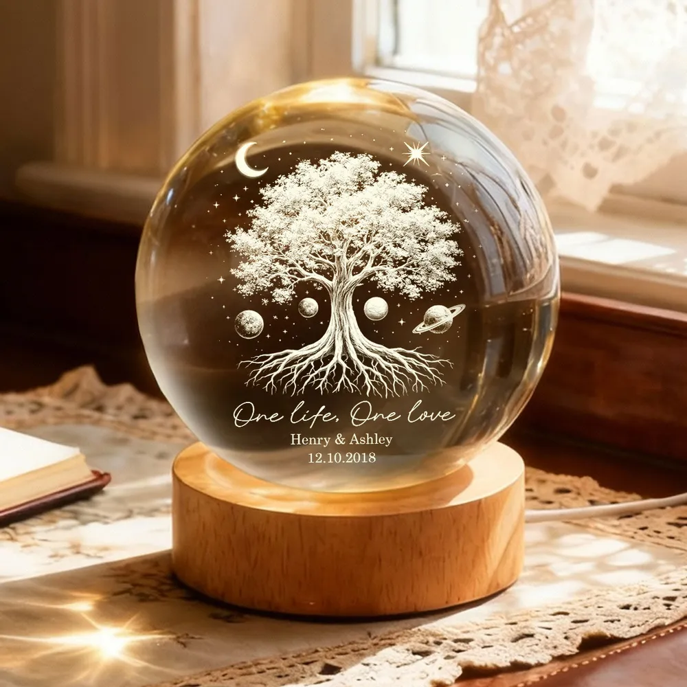 Personalized Globe Lamp with Tree of Life & Starry Night Design, Cozy Bedside Decor, Unique Gift for Couples - Image 6