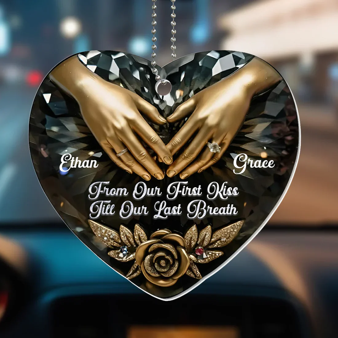 Personalized Acrylic Car Hanger Heart Ornament for Couples, From Our First Kiss Till Our Last Breath, Unique Anniversary Gift - Image 5