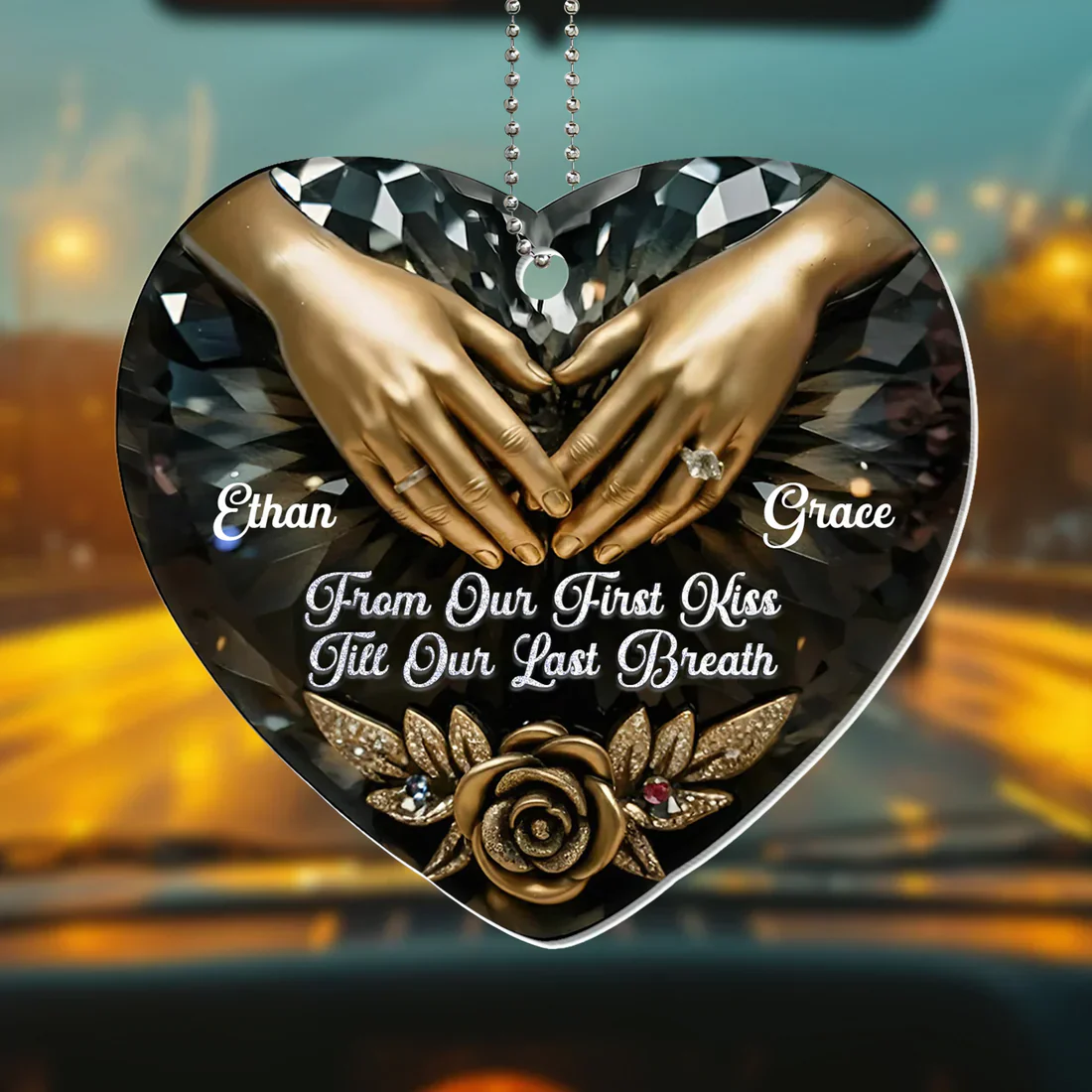 Personalized Acrylic Car Hanger Heart Ornament for Couples, From Our First Kiss Till Our Last Breath, Unique Anniversary Gift - Image 6