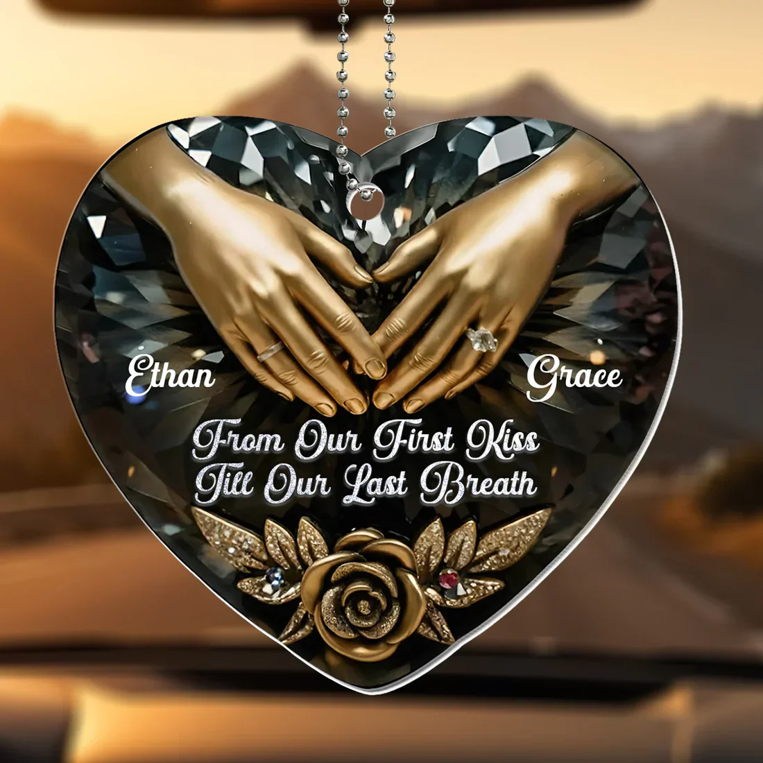 Personalized Acrylic Car Hanger Heart Ornament for Couples, From Our First Kiss Till Our Last Breath, Unique Anniversary Gift - Image 7
