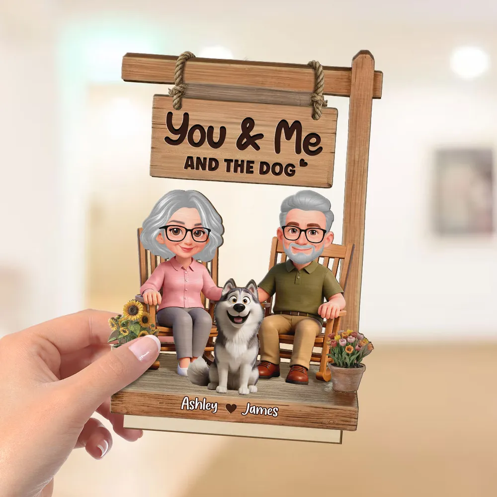 You & Me and the Dog 2-Layer Wooden Plaque, Personalized Sweet Cartoon Keepsake for Couple and Dog Lover Gift - Image 5