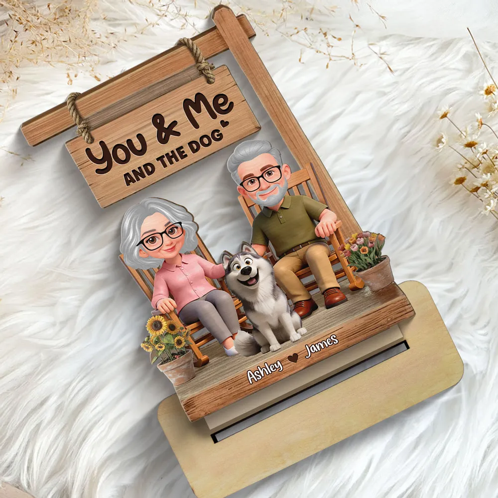 You & Me and the Dog 2-Layer Wooden Plaque, Personalized Sweet Cartoon Keepsake for Couple and Dog Lover Gift - Image 6