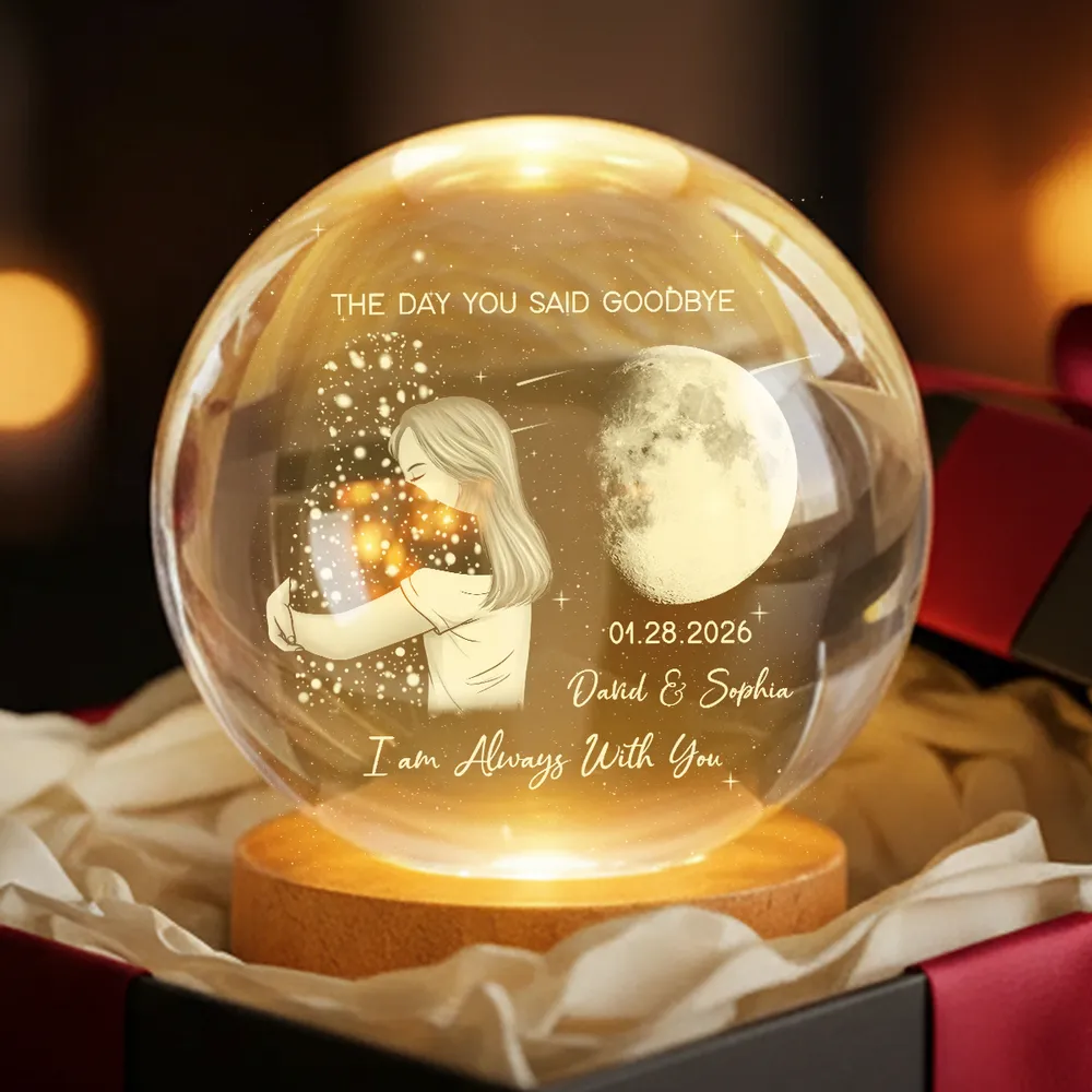 Globe Lamp With Moon & Goodbye Quote - Personalized Remembrance Gift That Glows Warm - Image 3