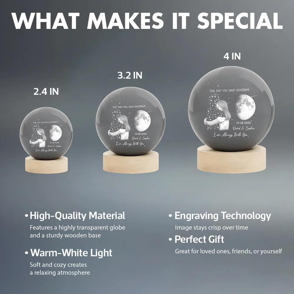 Globe Lamp With Moon & Goodbye Quote - Personalized Remembrance Gift That Glows Warm - Image 4