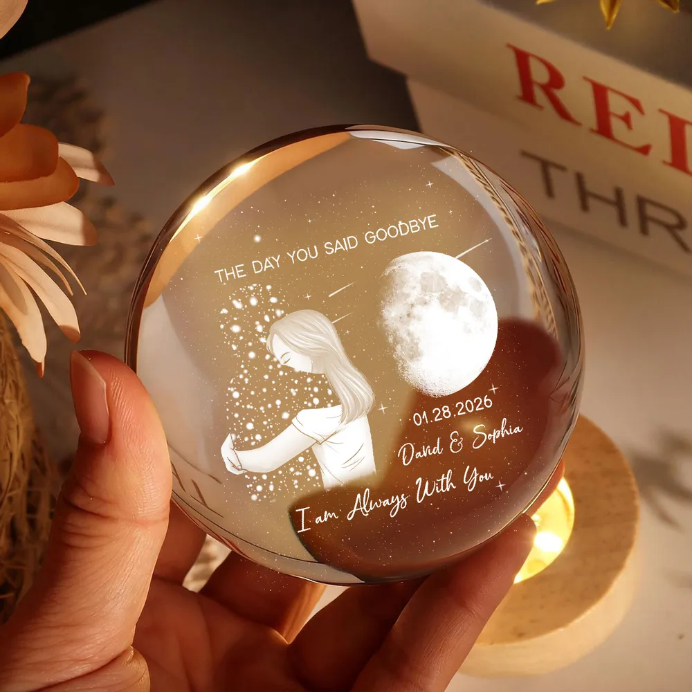 Globe Lamp With Moon & Goodbye Quote - Personalized Remembrance Gift That Glows Warm - Image 6