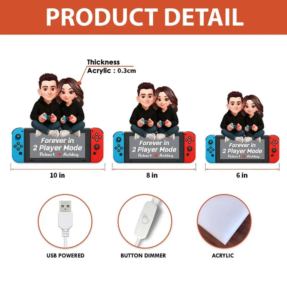 Personalized Acrylic Light Box Gamer Couple Holding Controllers, Starry Night Warm Glow Bedroom Decor, Unique Gift - Image 4