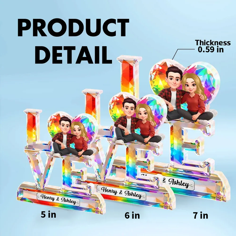 Personalized Shaped Acrylic Block Plaque LOVE with Heart & Cute Couple Sitting - Unique Valentine's Gift for Him or Her - Image 4