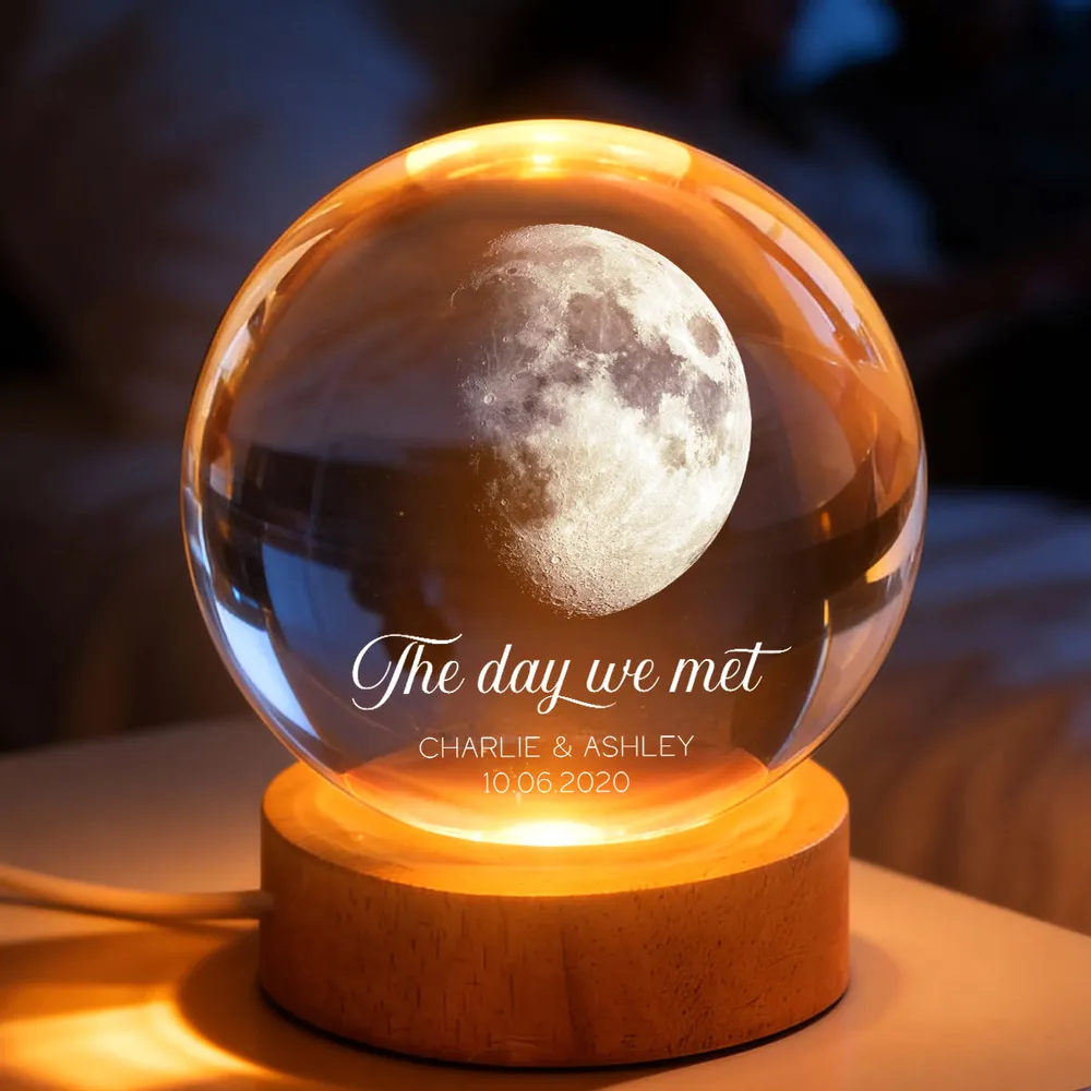 Globe Lamp Personalized The Day We Met Moon Light, Cozy Anniversary Keepsake, Unique Gift for Him or Her - Image 6
