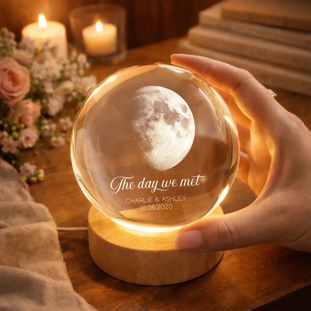 Globe Lamp Personalized The Day We Met Moon Light, Cozy Anniversary Keepsake, Unique Gift for Him or Her - Image 9