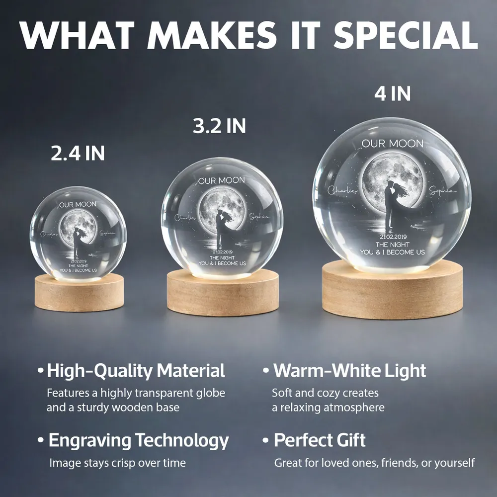 Personalized 3-Color K5 Globe Lamp with Couple Kissing Under the Moon, Romantic Bedroom Decor, Unique Gift for Her or Him - Image 5
