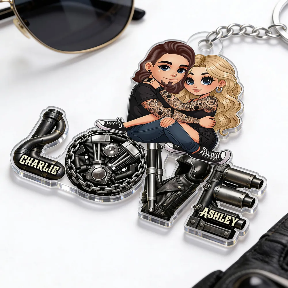 Personalized Biker Couple Acrylic Keychain Cute Cartoon Hugging Riders Cool Accessory Unique Gift for Him or Her - Image 10