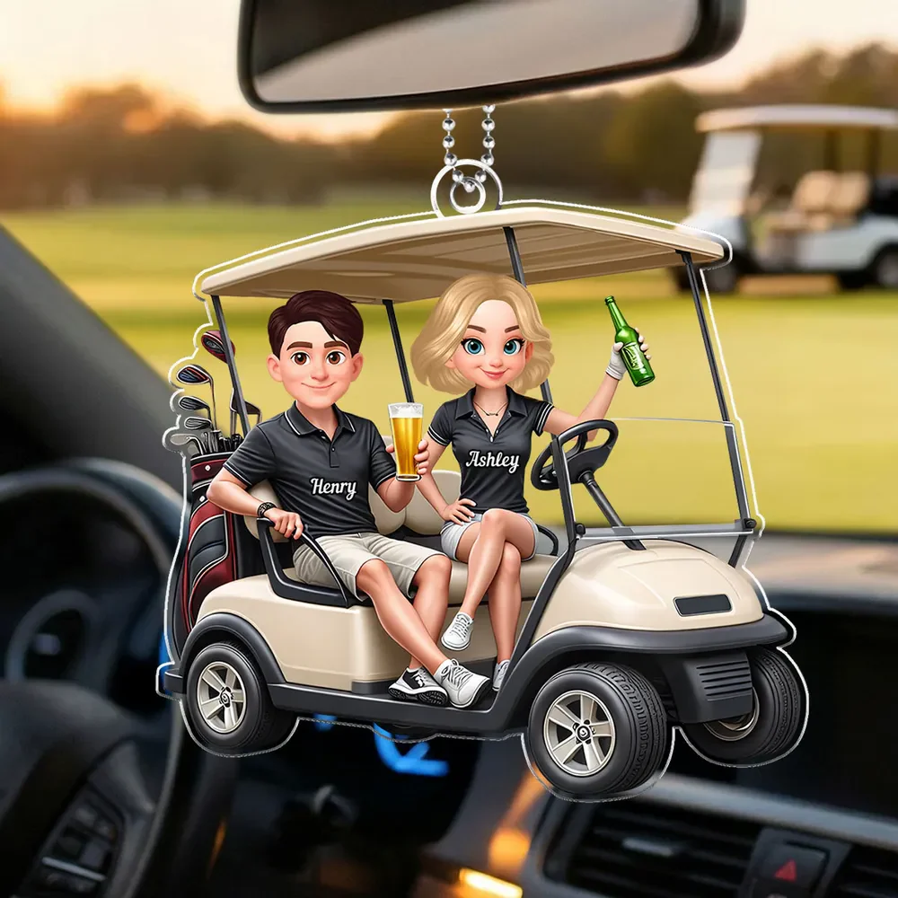 Personalized Acrylic Car Hanger Funny Golf Cart Couple Mirror Decor - Unique Gift for Couples - Image 3