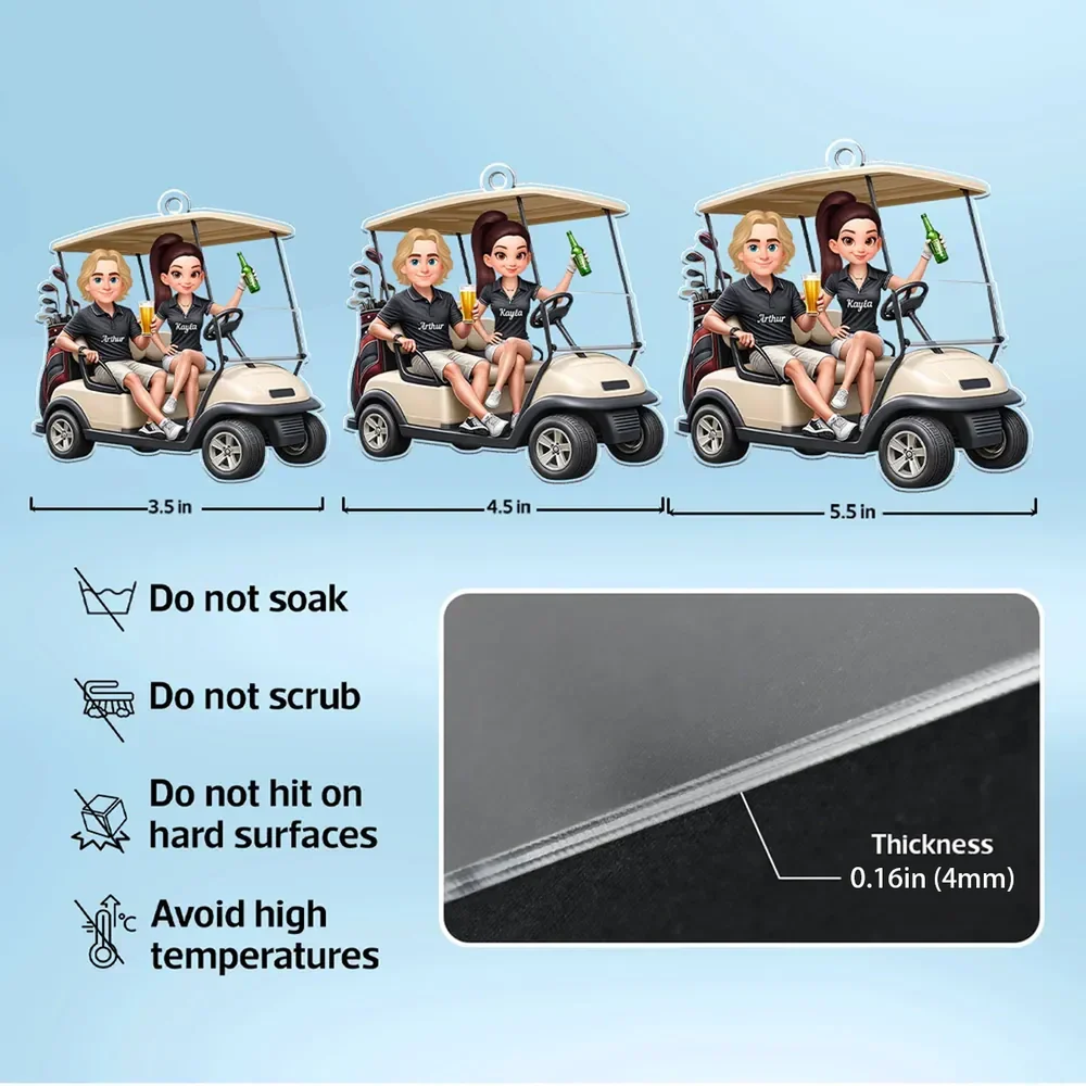 Personalized Acrylic Car Hanger Funny Golf Cart Couple Mirror Decor - Unique Gift for Couples - Image 4