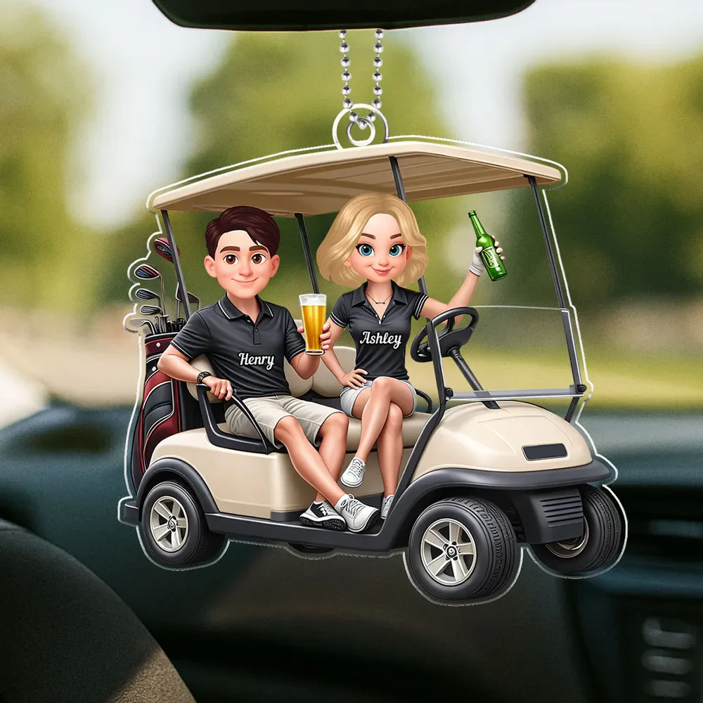 Personalized Acrylic Car Hanger Funny Golf Cart Couple Mirror Decor - Unique Gift for Couples - Image 5