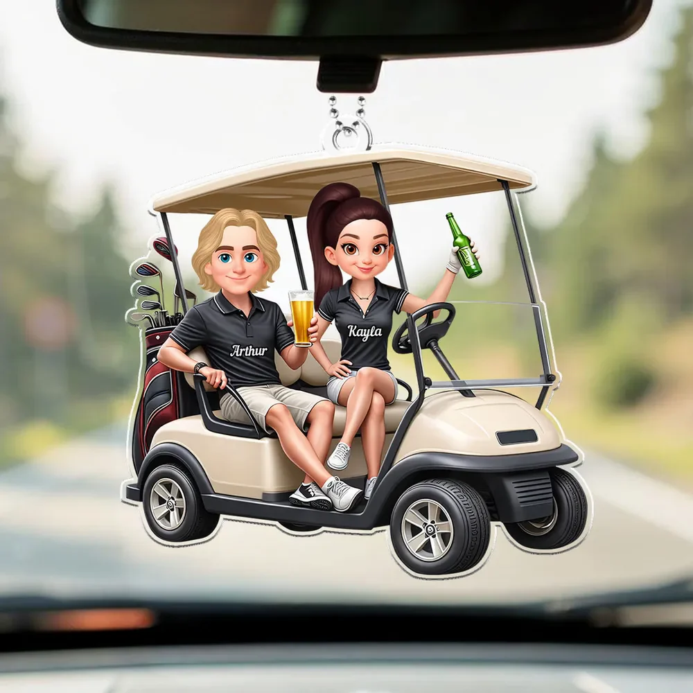 Personalized Acrylic Car Hanger Funny Golf Cart Couple Mirror Decor - Unique Gift for Couples - Image 7