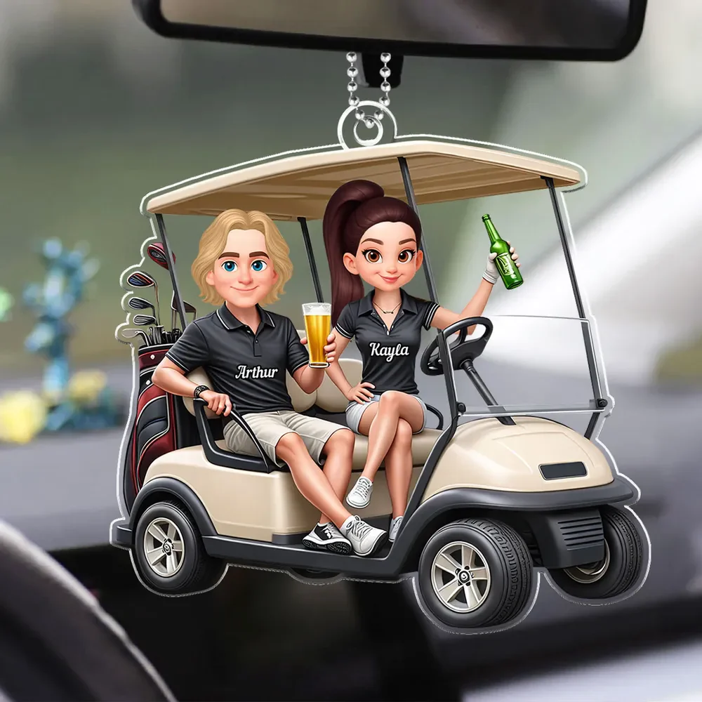 Personalized Acrylic Car Hanger Funny Golf Cart Couple Mirror Decor - Unique Gift for Couples - Image 8