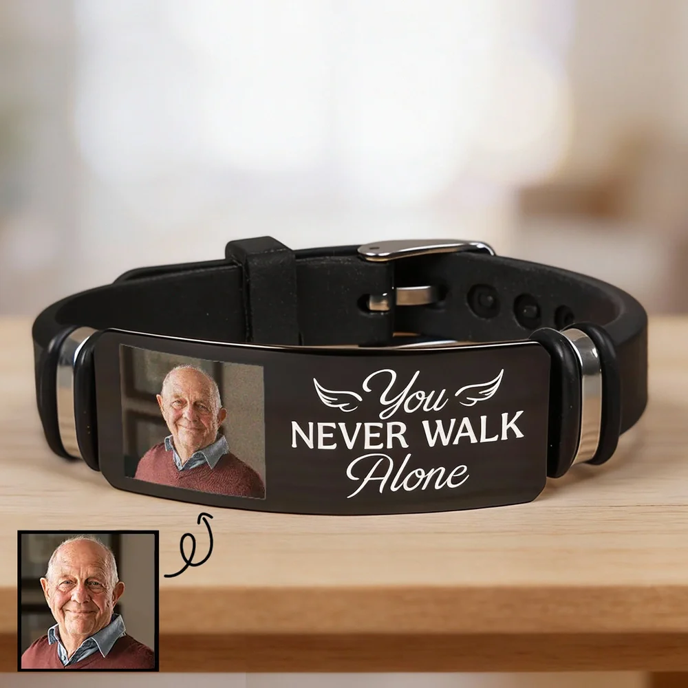 Personalized Silicone Bracelet With Photo You Never Walk Alone Message - A Unique Memorial Gift