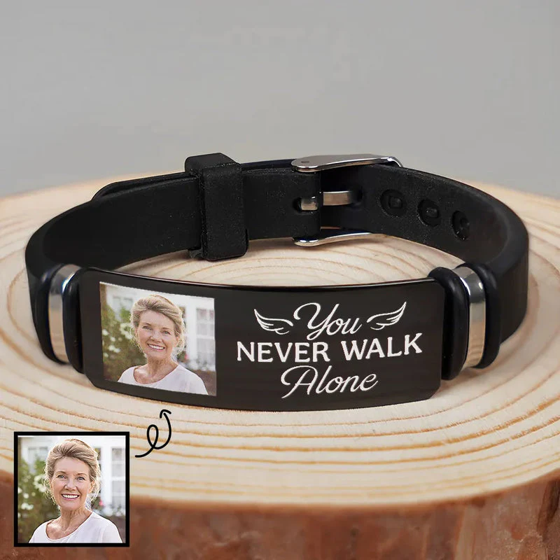 Personalized Silicone Bracelet With Photo You Never Walk Alone Message - A Unique Memorial Gift - Image 3
