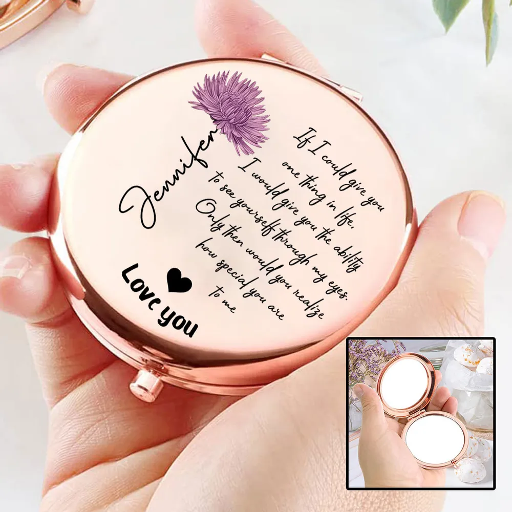 Personalized Metal Compact Mirror with Love Quote, Floral Script Design, Unique Gift for Her to Feel Seen & Loved - Image 5