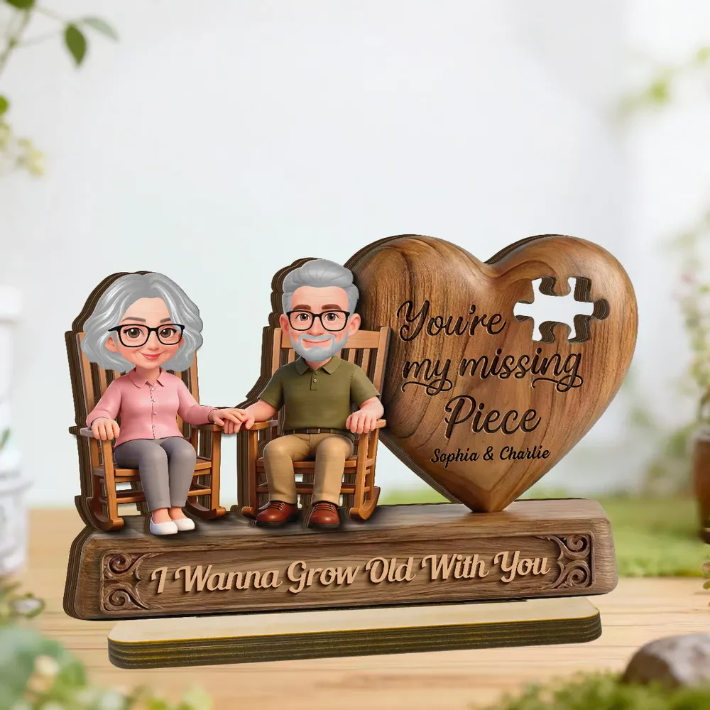Personalized 2-Layer Wooden Plaque with Elderly Couple Holding Hands, You're My Missing Piece, Unique Gift for Couples - Image 3