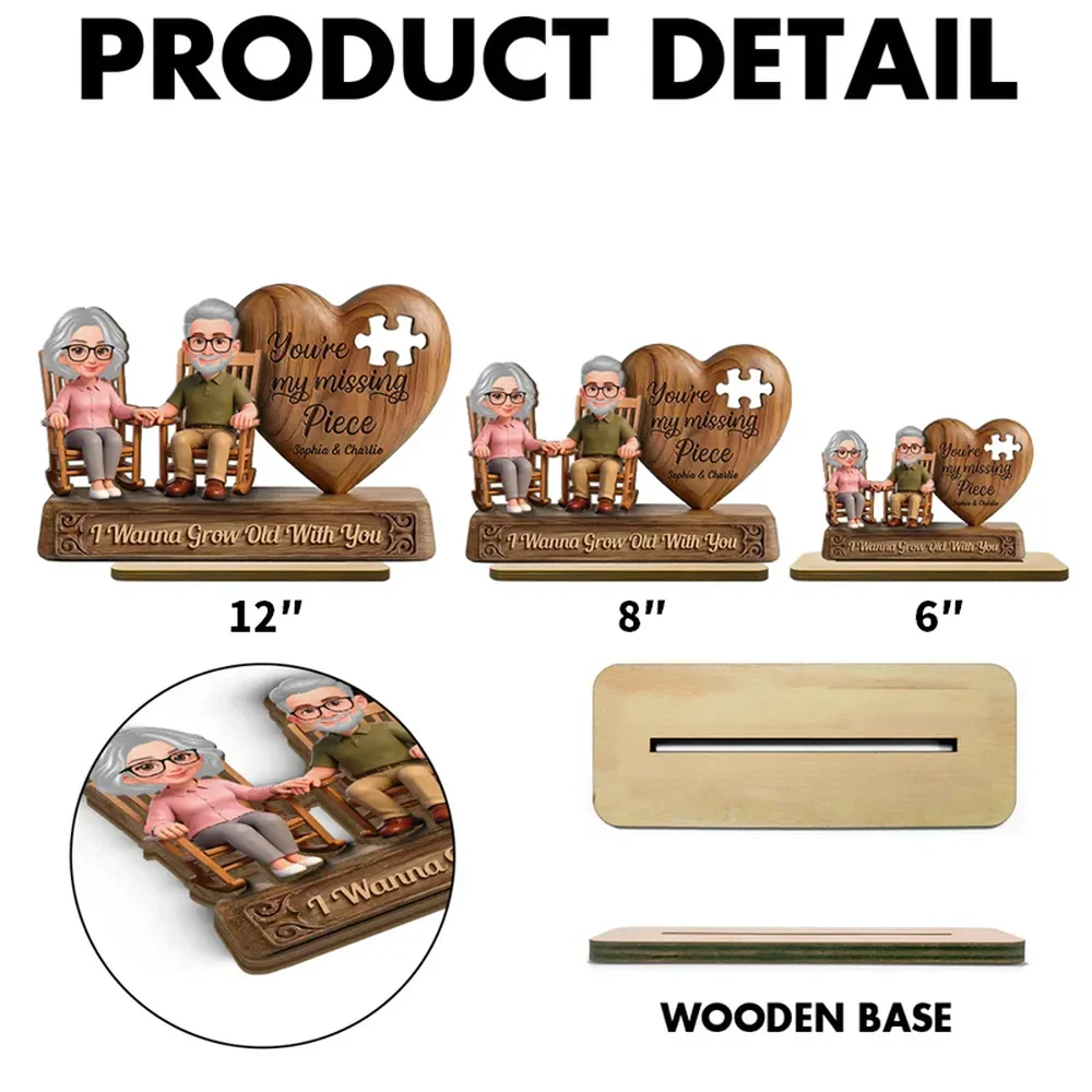Personalized 2-Layer Wooden Plaque with Elderly Couple Holding Hands, You're My Missing Piece, Unique Gift for Couples - Image 4