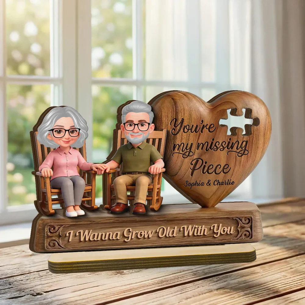 Personalized 2-Layer Wooden Plaque with Elderly Couple Holding Hands, You're My Missing Piece, Unique Gift for Couples - Image 6