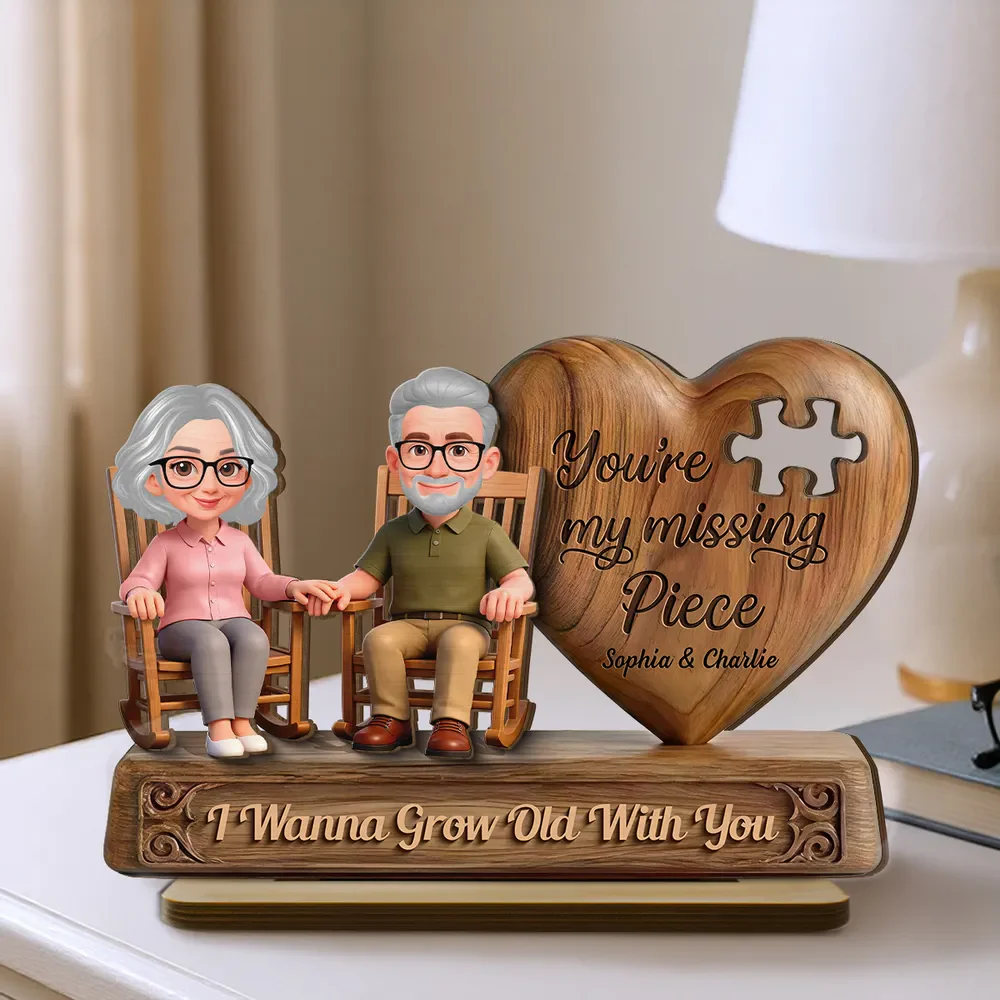 Personalized 2-Layer Wooden Plaque with Elderly Couple Holding Hands, You're My Missing Piece, Unique Gift for Couples - Image 7