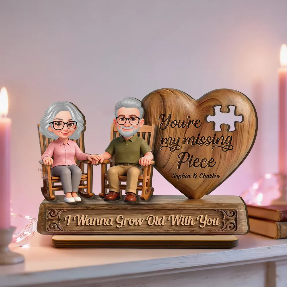 Personalized 2-Layer Wooden Plaque with Elderly Couple Holding Hands, You're My Missing Piece, Unique Gift for Couples - Image 8