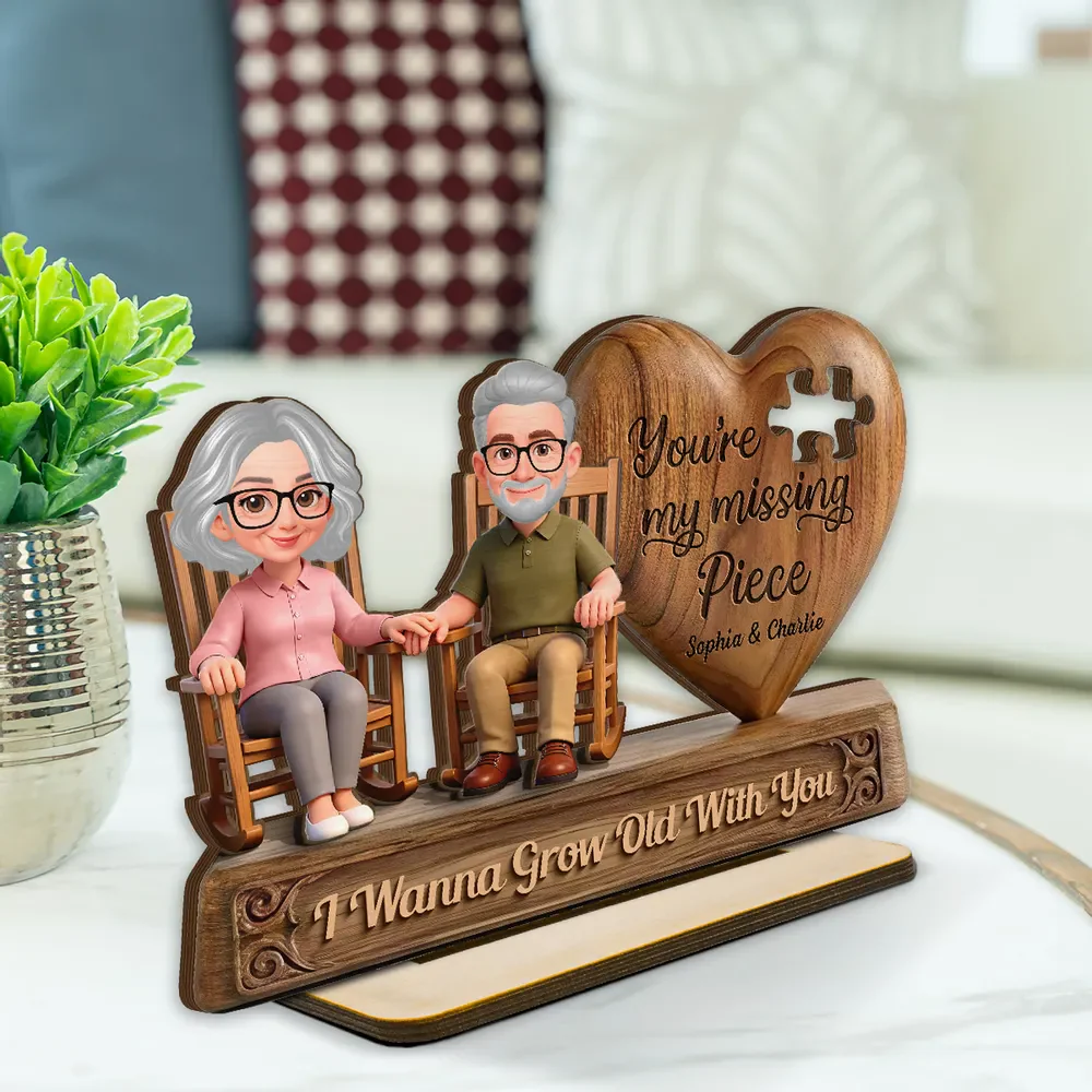 Personalized 2-Layer Wooden Plaque with Elderly Couple Holding Hands, You're My Missing Piece, Unique Gift for Couples - Image 9