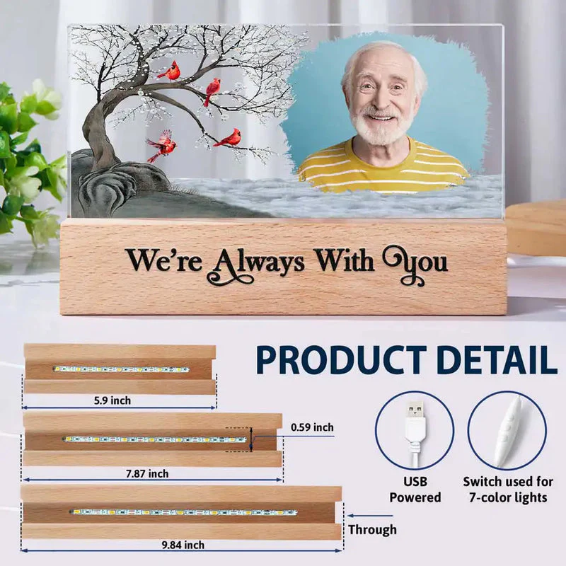 Personalized Block LED Light Plaque Memorial Photo Night Light With 'I'm Always With You' Cozy Glow Unique Sympathy Gift - Image 4