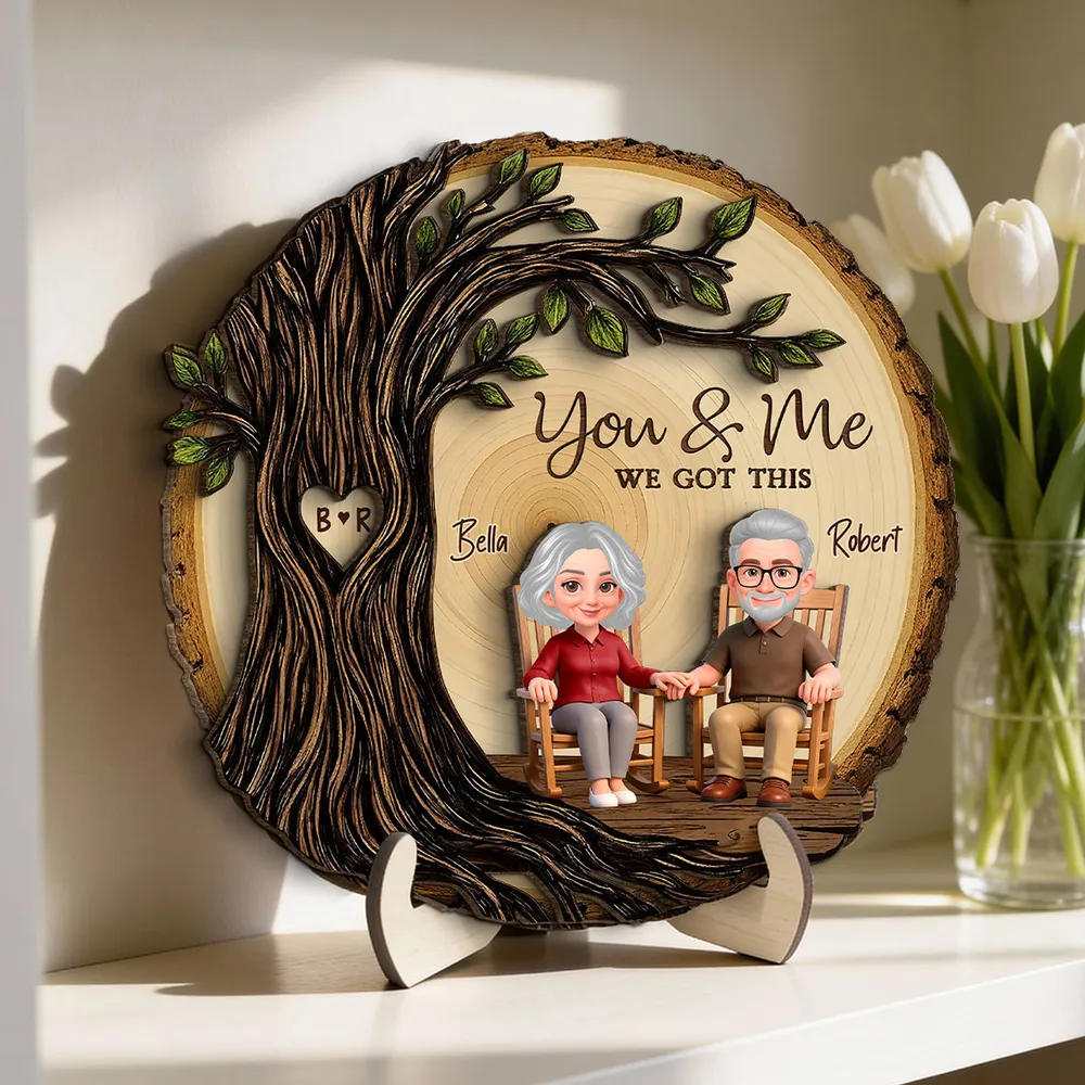 Personalized 2-Layer Wooden Plaque with You & Me We Got This, Couple Holding Hands Under Heart Tree, Unique Gift - Image 2