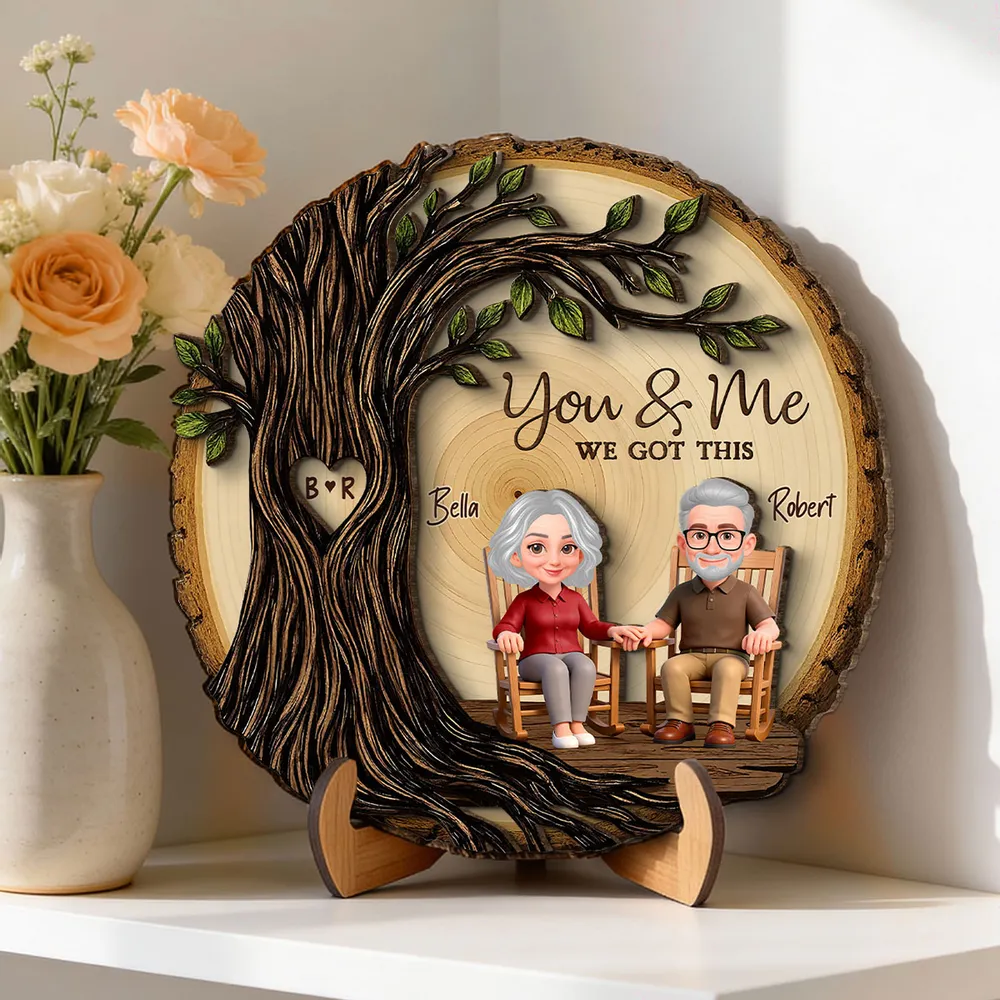 Personalized 2-Layer Wooden Plaque with You & Me We Got This, Couple Holding Hands Under Heart Tree, Unique Gift - Image 3