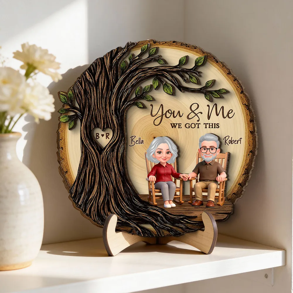 Personalized 2-Layer Wooden Plaque with You & Me We Got This, Couple Holding Hands Under Heart Tree, Unique Gift - Image 6