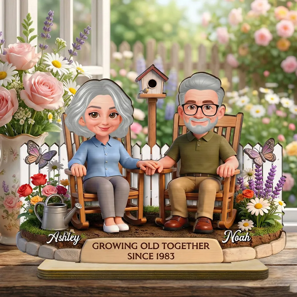 Personalized 2-Layer Wooden Plaque with Couple in Garden Rocking Chairs, Growing Old Together Unique Gift for Husband or Wife - Image 3
